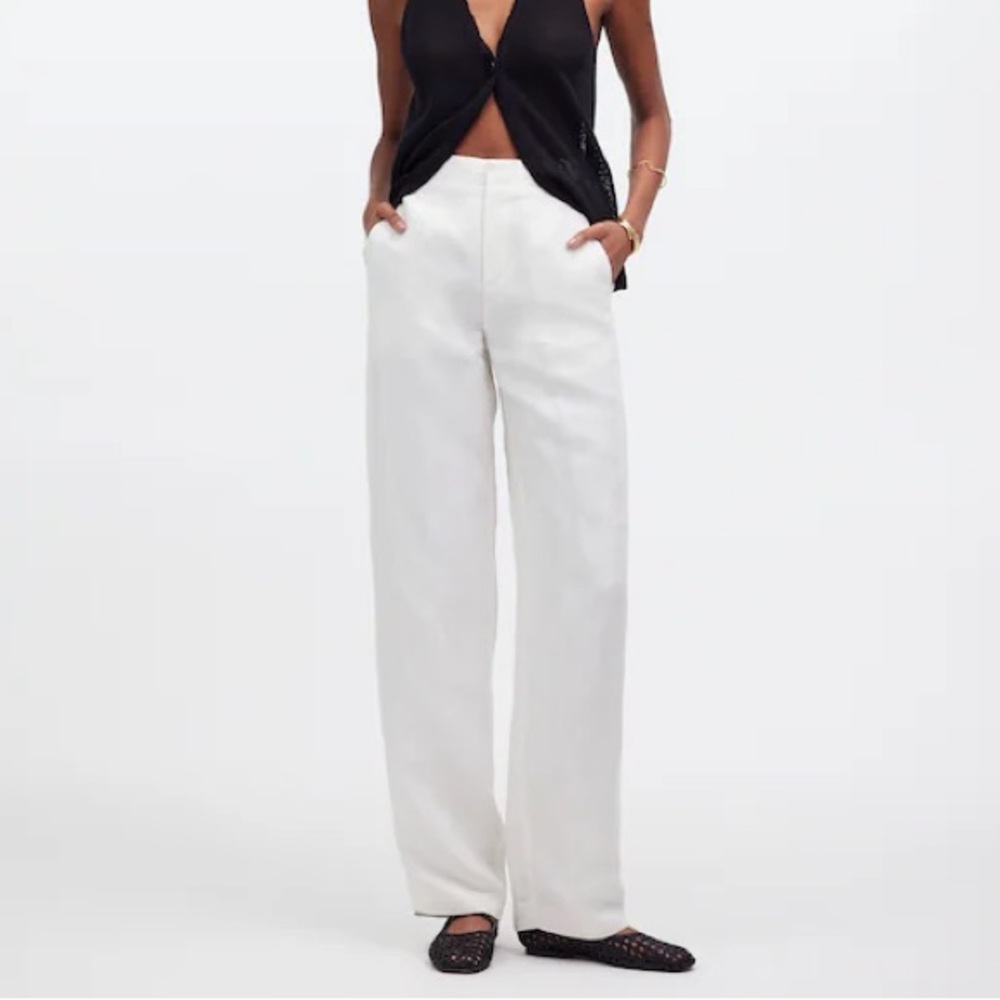 Madewell Mid-Rise Straight Linen Blend Pants in Lighthouse White size 12